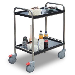 Service trolleys with wooden tiers